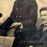 Three Men, One Reading Newspaper, Unusual Antique Sixth Plate Tintype