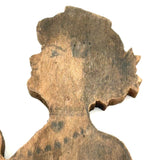 Woman Holding Mirror with Dog and Cat Drawn on Skirt, Wonderful Old Folk Art Wooden Cutout