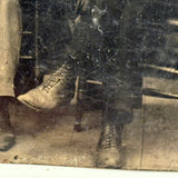 Three Men, One Reading Newspaper, Unusual Antique Sixth Plate Tintype