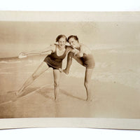 Friends on Beach with Shell in Hand, Ethereal Old Glossy Snapshot