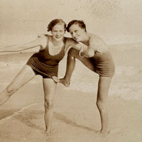 Friends on Beach with Shell in Hand, Ethereal Old Glossy Snapshot