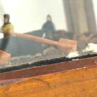 Arctic Boats with Carved Figures and Moss Covered Shore, C. 1920s-30s Diorama in Handmade Wood and Glass Vitrine