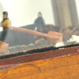 Arctic Boats with Carved Figures and Moss Covered Shore, C. 1920s-30s Diorama in Handmade Wood and Glass Vitrine