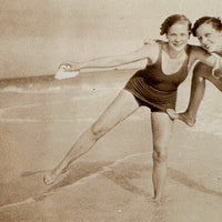 Friends on Beach with Shell in Hand, Ethereal Old Glossy Snapshot