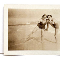 Friends on Beach with Shell in Hand, Ethereal Old Glossy Snapshot