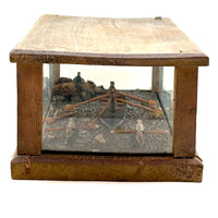 Arctic Boats with Carved Figures and Moss Covered Shore, C. 1920s-30s Diorama in Handmade Wood and Glass Vitrine