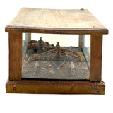 Arctic Boats with Carved Figures and Moss Covered Shore, C. 1920s-30s Diorama in Handmade Wood and Glass Vitrine