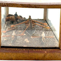 Arctic Boats with Carved Figures and Moss Covered Shore, C. 1920s-30s Diorama in Handmade Wood and Glass Vitrine