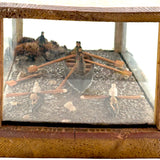 Arctic Boats with Carved Figures and Moss Covered Shore, C. 1920s-30s Diorama in Handmade Wood and Glass Vitrine