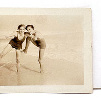 Friends on Beach with Shell in Hand, Ethereal Old Glossy Snapshot