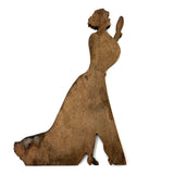 Woman Holding Mirror with Dog and Cat Drawn on Skirt, Wonderful Old Folk Art Wooden Cutout