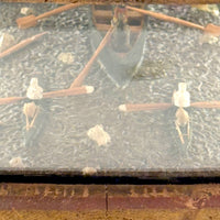 Arctic Boats with Carved Figures and Moss Covered Shore, C. 1920s-30s Diorama in Handmade Wood and Glass Vitrine