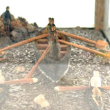 Arctic Boats with Carved Figures and Moss Covered Shore, C. 1920s-30s Diorama in Handmade Wood and Glass Vitrine