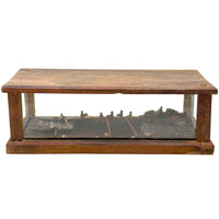 Arctic Boats with Carved Figures and Moss Covered Shore, C. 1920s-30s Diorama in Handmade Wood and Glass Vitrine