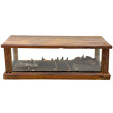 Arctic Boats with Carved Figures and Moss Covered Shore, C. 1920s-30s Diorama in Handmade Wood and Glass Vitrine