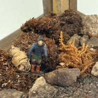 Arctic Boats with Carved Figures and Moss Covered Shore, C. 1920s-30s Diorama in Handmade Wood and Glass Vitrine