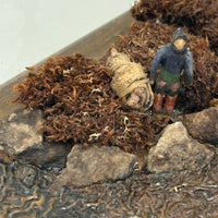 Arctic Boats with Carved Figures and Moss Covered Shore, C. 1920s-30s Diorama in Handmade Wood and Glass Vitrine