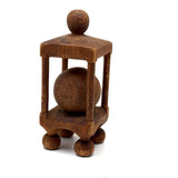 Carnivalesque Old Carved Pine Ball in Cage Whimsy with Four Round Feet