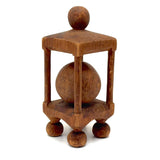 Carnivalesque Old Carved Pine Ball in Cage Whimsy with Four Round Feet