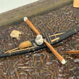 Arctic Boats with Carved Figures and Moss Covered Shore, C. 1920s-30s Diorama in Handmade Wood and Glass Vitrine