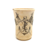 19th C. Scrimshawed Bone Cup, Anchor and Flags