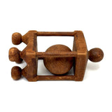 Carnivalesque Old Carved Pine Ball in Cage Whimsy with Four Round Feet