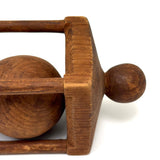 Carnivalesque Old Carved Pine Ball in Cage Whimsy with Four Round Feet