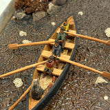 Arctic Boats with Carved Figures and Moss Covered Shore, C. 1920s-30s Diorama in Handmade Wood and Glass Vitrine