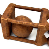 Carnivalesque Old Carved Pine Ball in Cage Whimsy with Four Round Feet