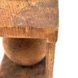 Carnivalesque Old Carved Pine Ball in Cage Whimsy with Four Round Feet