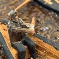 Arctic Boats with Carved Figures and Moss Covered Shore, C. 1920s-30s Diorama in Handmade Wood and Glass Vitrine