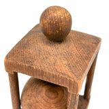 Carnivalesque Old Carved Pine Ball in Cage Whimsy with Four Round Feet