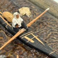 Arctic Boats with Carved Figures and Moss Covered Shore, C. 1920s-30s Diorama in Handmade Wood and Glass Vitrine