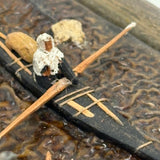 Arctic Boats with Carved Figures and Moss Covered Shore, C. 1920s-30s Diorama in Handmade Wood and Glass Vitrine