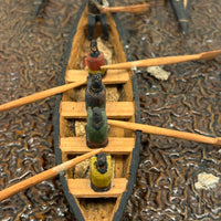 Arctic Boats with Carved Figures and Moss Covered Shore, C. 1920s-30s Diorama in Handmade Wood and Glass Vitrine
