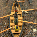 Arctic Boats with Carved Figures and Moss Covered Shore, C. 1920s-30s Diorama in Handmade Wood and Glass Vitrine
