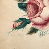 Lovely 1859 Watercolor Roses Signed R.C. Lincoln in Lovely Period Frame