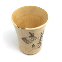 19th C. Scrimshawed Bone Cup, Anchor and Flags