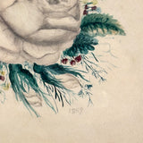 Lovely 1859 Watercolor Roses Signed R.C. Lincoln in Lovely Period Frame