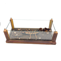 Arctic Boats with Carved Figures and Moss Covered Shore, C. 1920s-30s Diorama in Handmade Wood and Glass Vitrine