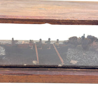 Arctic Boats with Carved Figures and Moss Covered Shore, C. 1920s-30s Diorama in Handmade Wood and Glass Vitrine