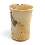 19th C. Scrimshawed Bone Cup, Anchor and Flags