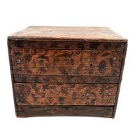 Charming Antique Folk Art Miniature Crate Wood Chest in Original Decorative Paint