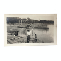 Boy Commanding Dog, Onlookers, Platform, Amazing and Intense 1918 Snapshot Photo