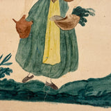 Woman with Jugs and Fish, Early 19th Century Watercolor Portrait