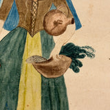 Woman with Jugs and Fish, Early 19th Century Watercolor Portrait