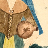 Woman with Jugs and Fish, Early 19th Century Watercolor Portrait