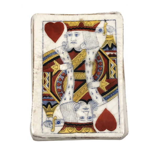 Antique King of Heart Card Porcelain Box, Transfer with Hand-painting