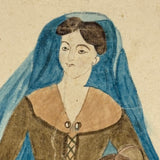Woman with Jugs and Fish, Early 19th Century Watercolor Portrait