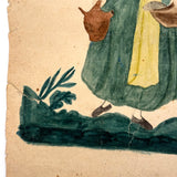 Woman with Jugs and Fish, Early 19th Century Watercolor Portrait